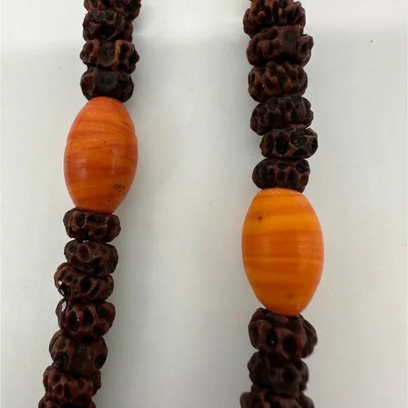 Seed Necklaces Beaded Handmade Natural Orange Brown Botanical Folk Art Set of 2 - Picture 5 of 8